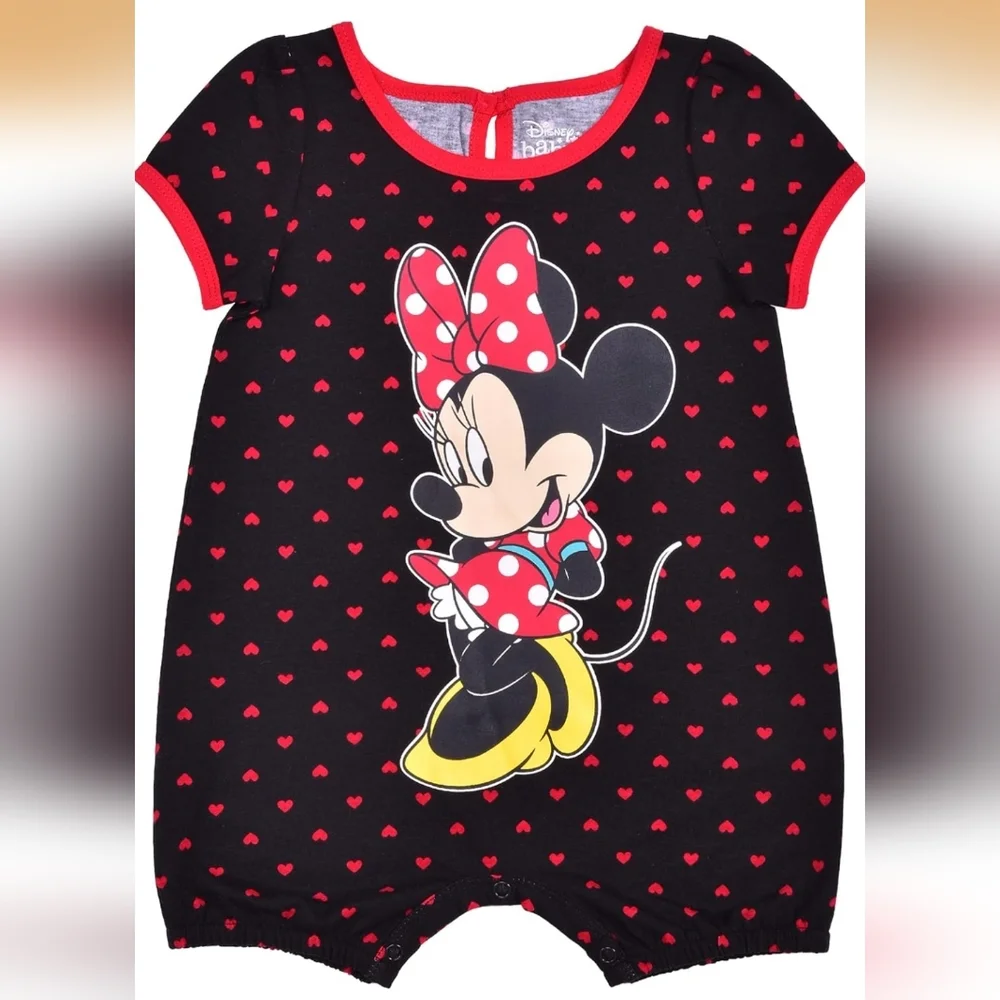 Disney | Baby Girls' Minnie Mouse 3-Pack Romper Set + 2-Piece Outfit Bundle